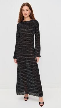 NWT Lioness Australia Haven Noir Black Long Sleeve Polka Dot Maxi Dress US 6
